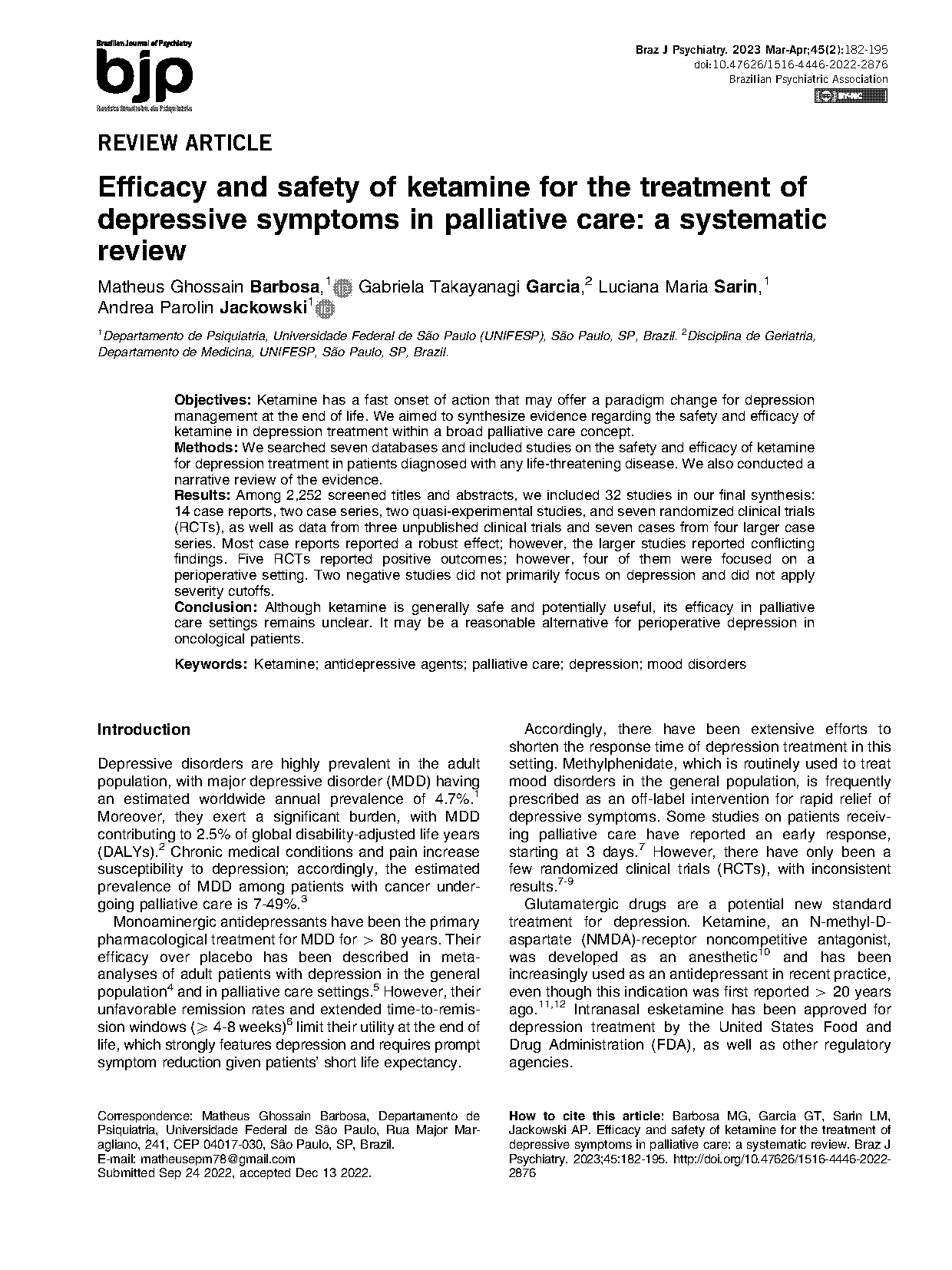 ketamine depression review article