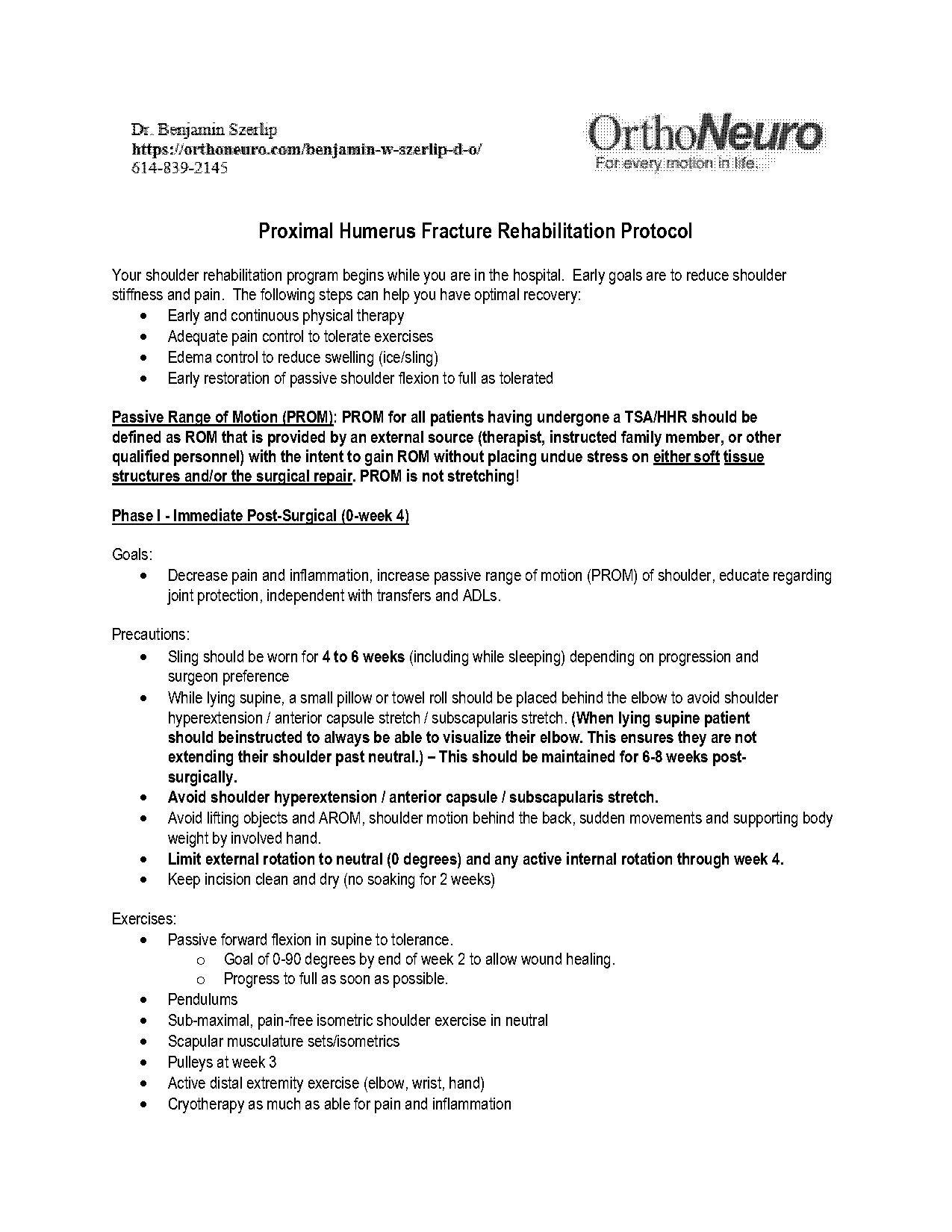 displaced proximal humerus fracture rehab protocol