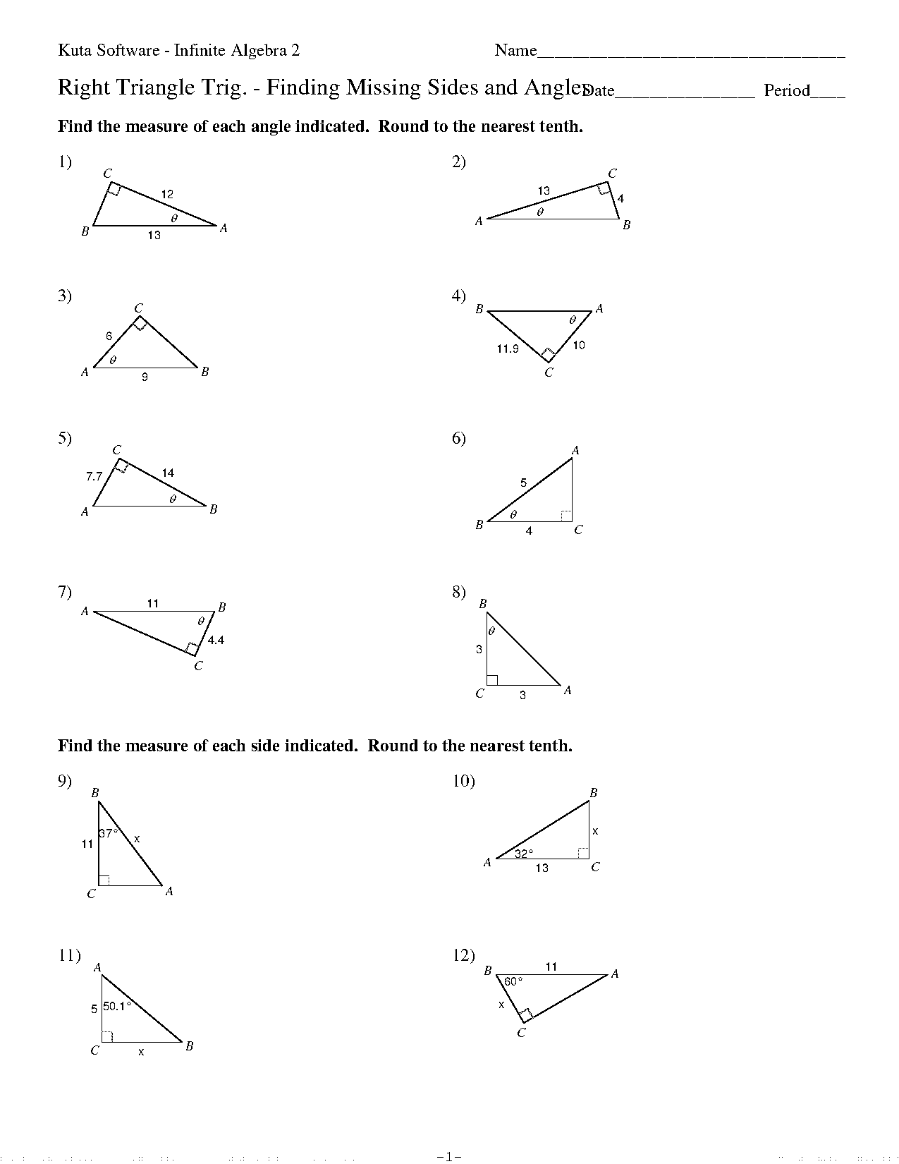 right triangle trigonometry word problem worksheets