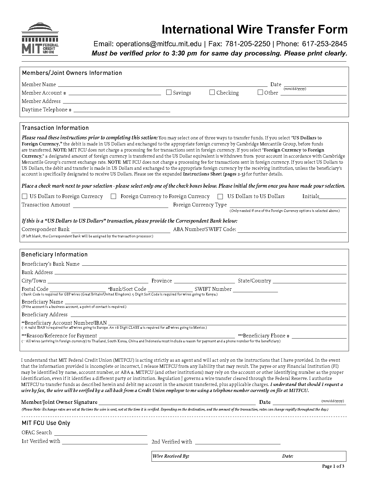 bank wire form pdf